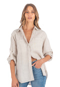 Luna Oat Oversized Linen Shirt with Pockets