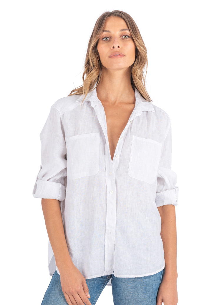 Luna White Oversized Linen Shirt with Pockets