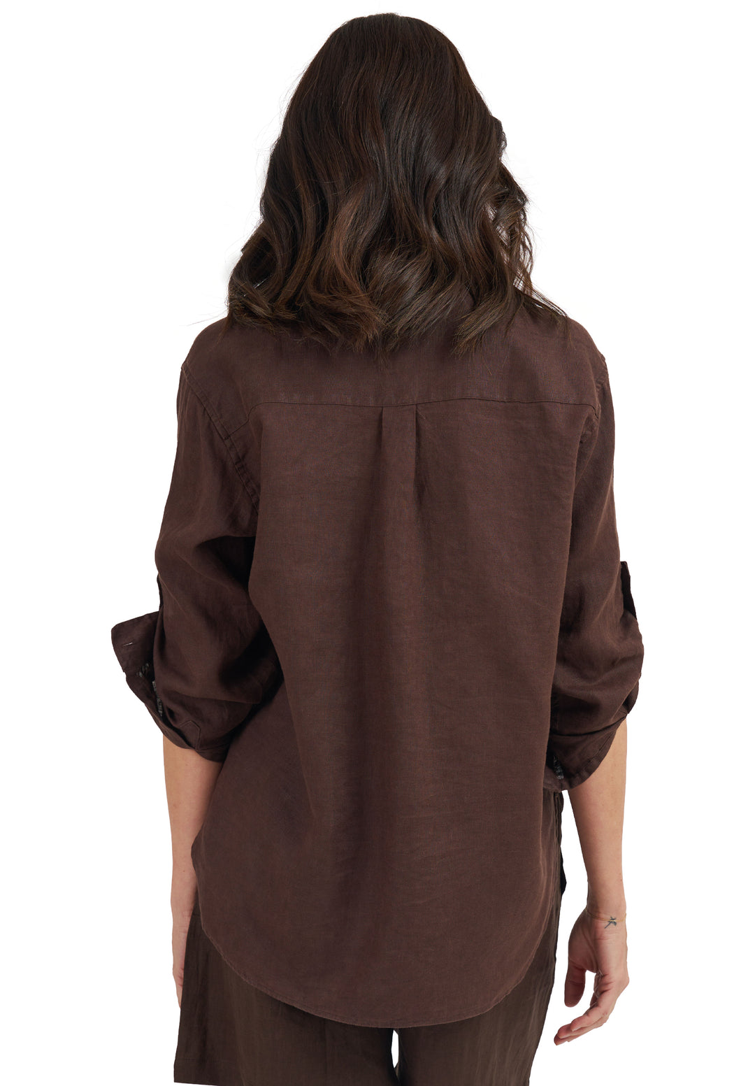 Luna Coffee Oversized Linen Shirt with Pockets