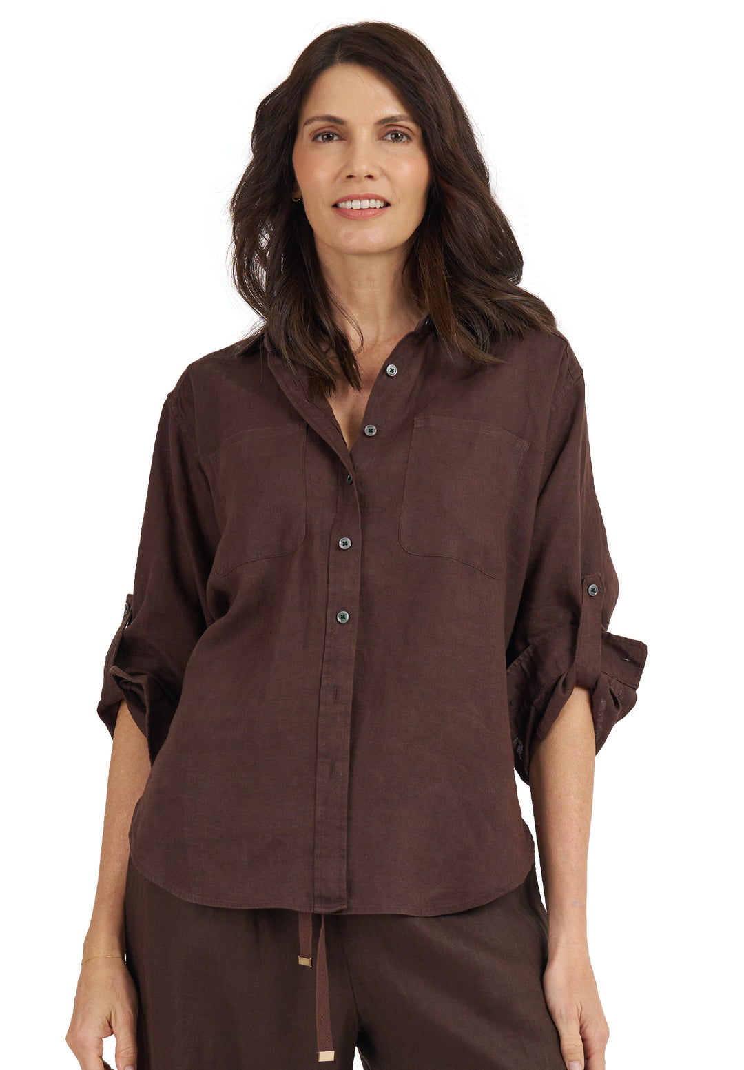 Luna Coffee Oversized Linen Shirt with Pockets