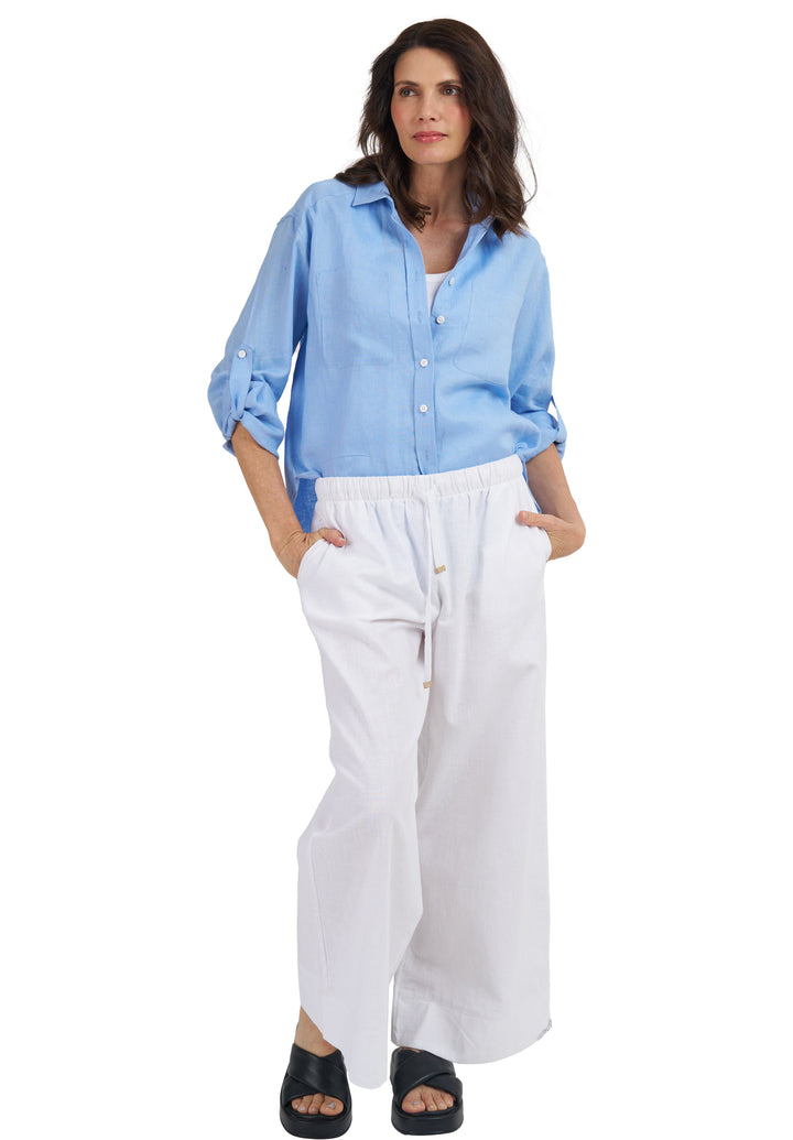 Luna Ocean Blue Oversized Linen Shirt with Pockets