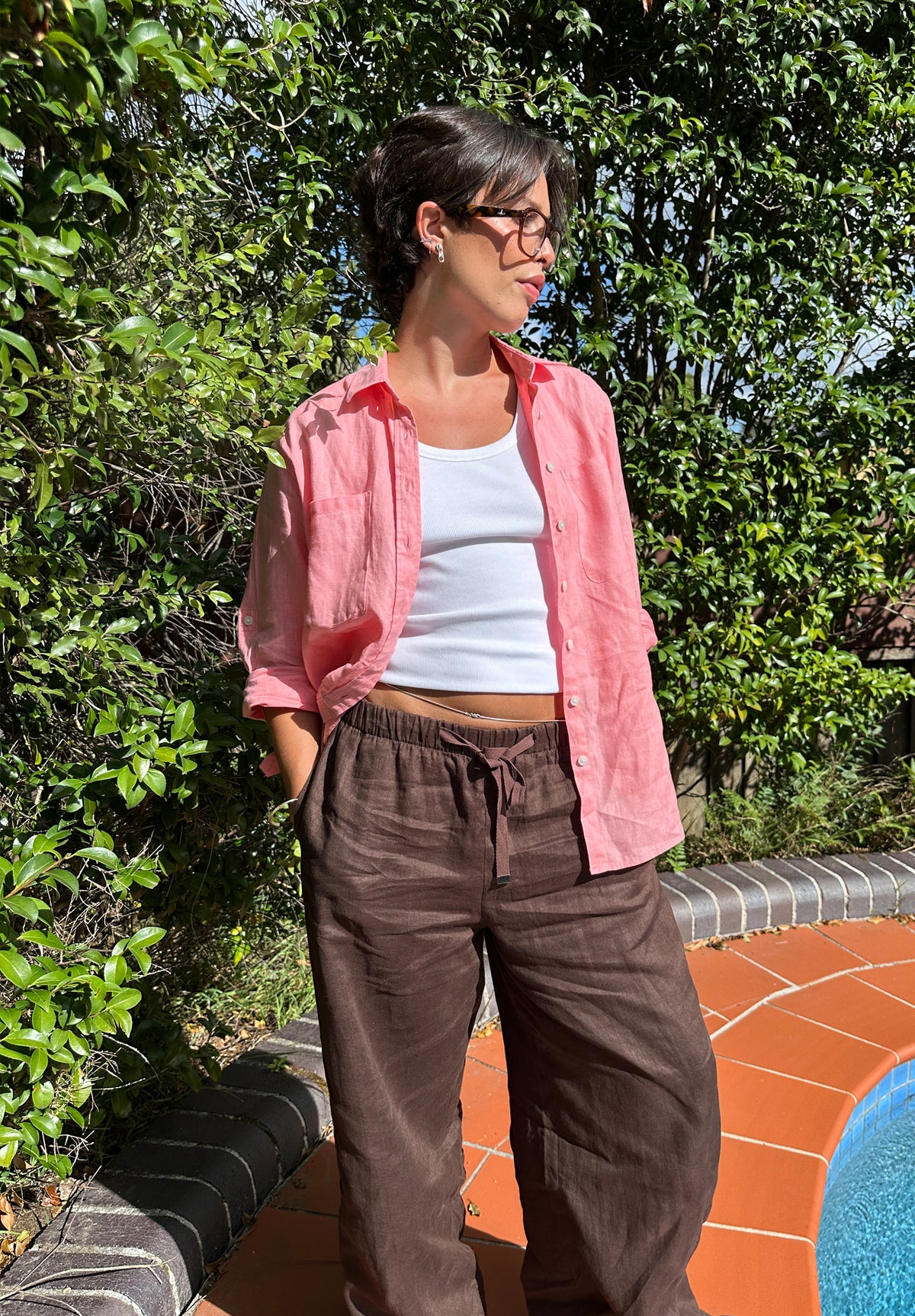 Luna Watermelon Pink Oversized Linen Shirt with Pockets