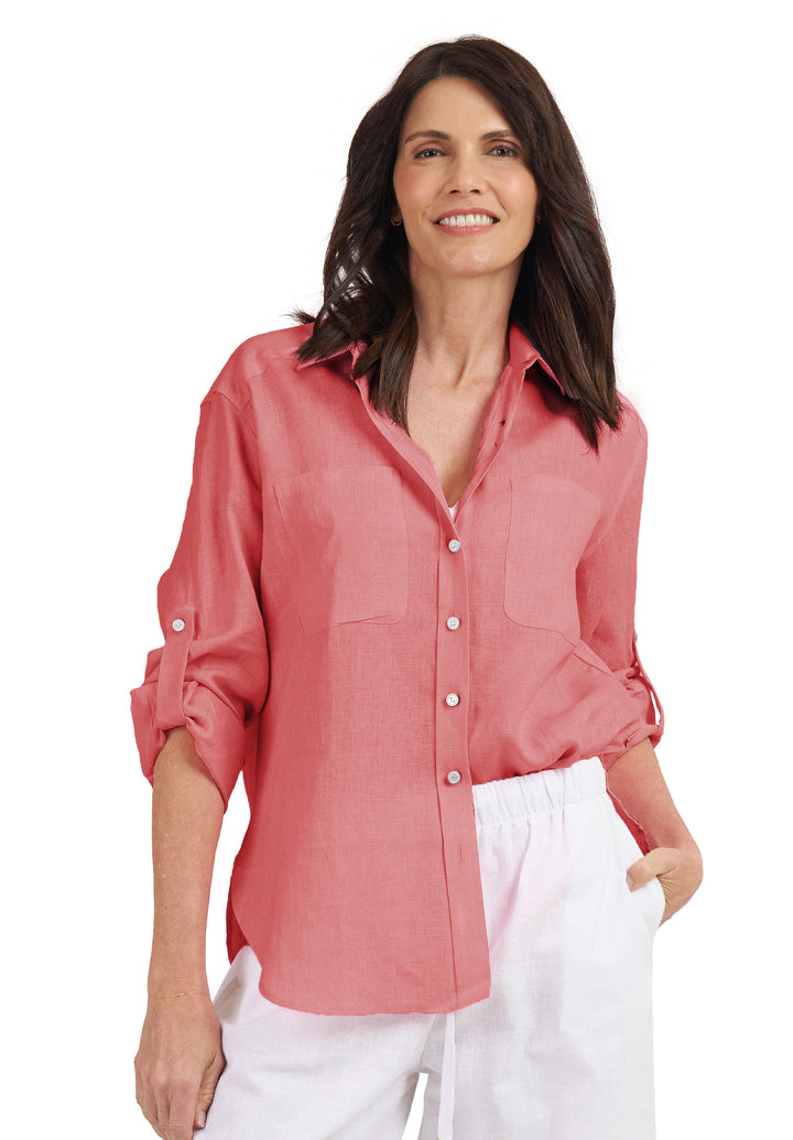 Luna Pink Oversized Linen Shirt with Pockets