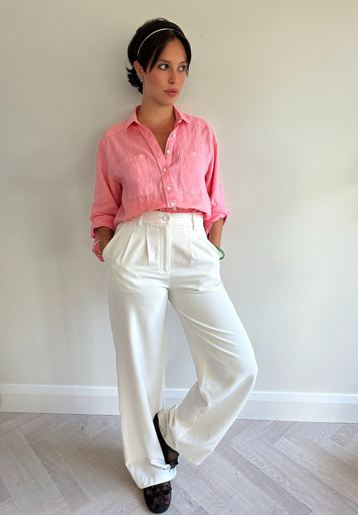 Luna Watermelon Pink Oversized Linen Shirt with Pockets