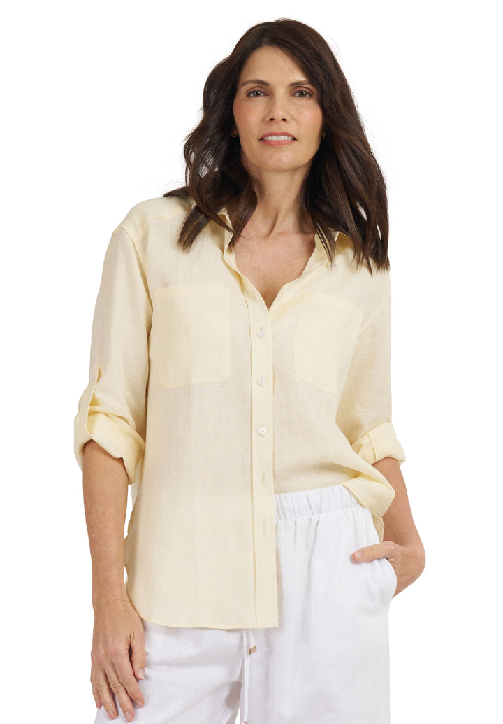 Luna Yellow Limoncello Oversized Linen Shirt with Pockets