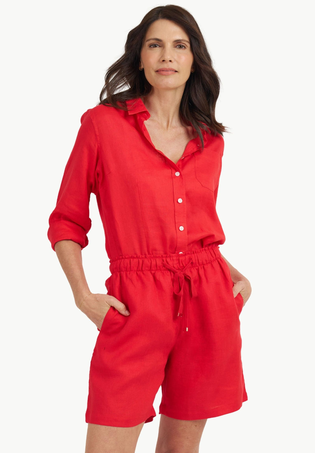 Lina Red Slim-Fit Linen Shirt