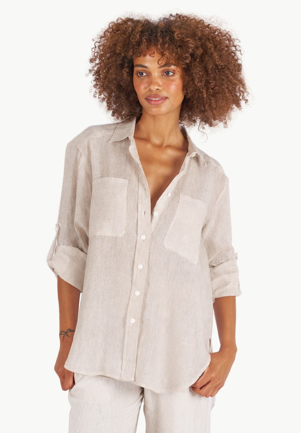 Luna Oat Oversized Linen Shirt with Pockets