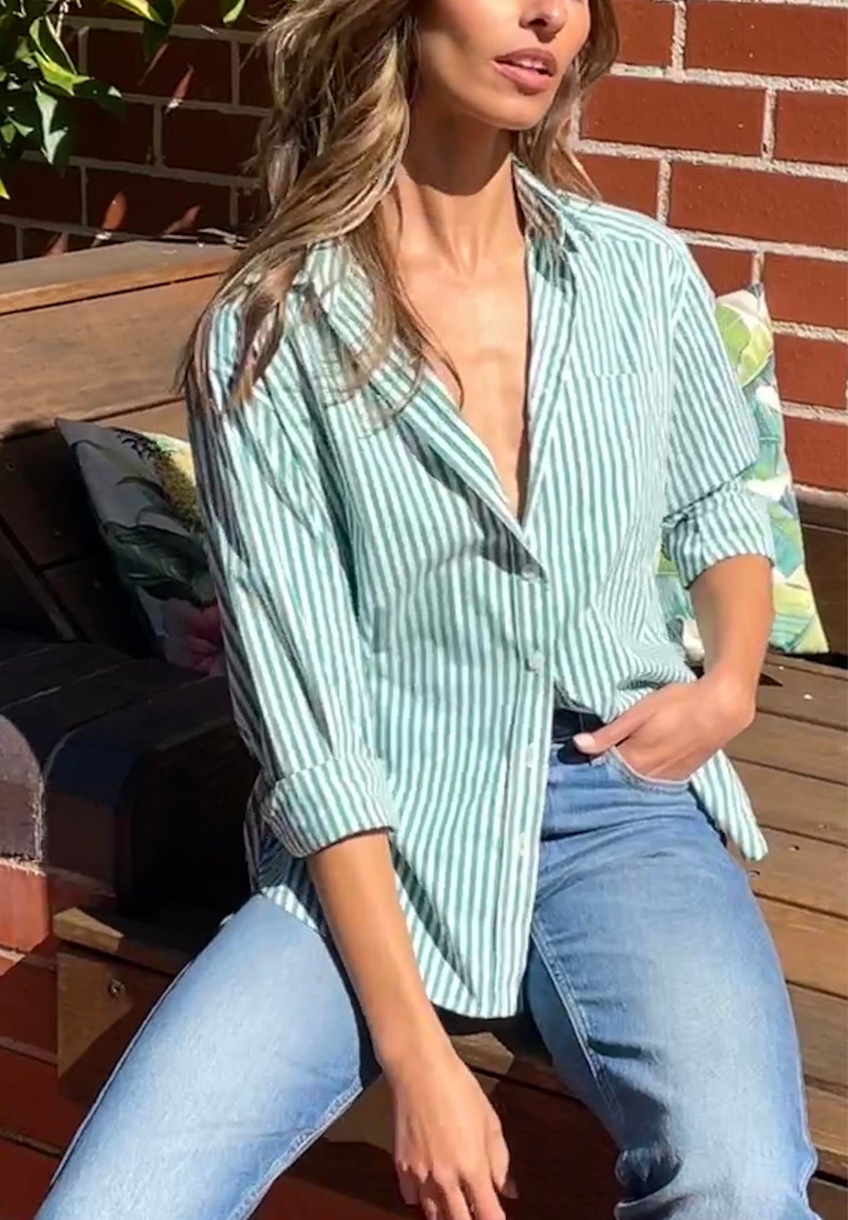Poppy Green Stripes Oversized Shirt
