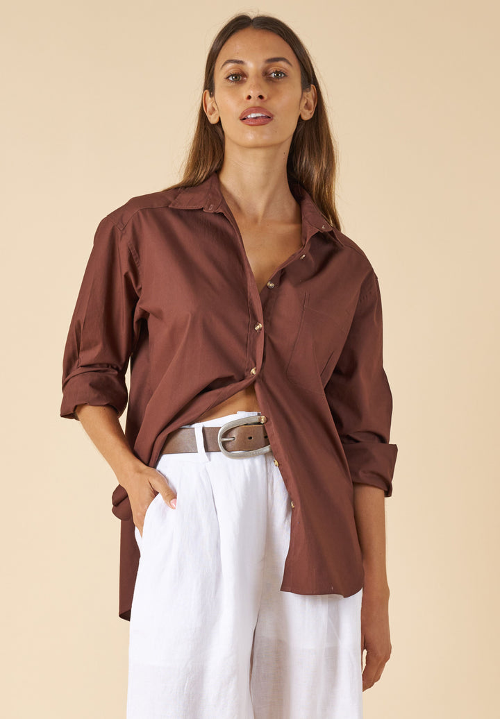 Poppy-Cotton Moka Oversized Cotton Shirt