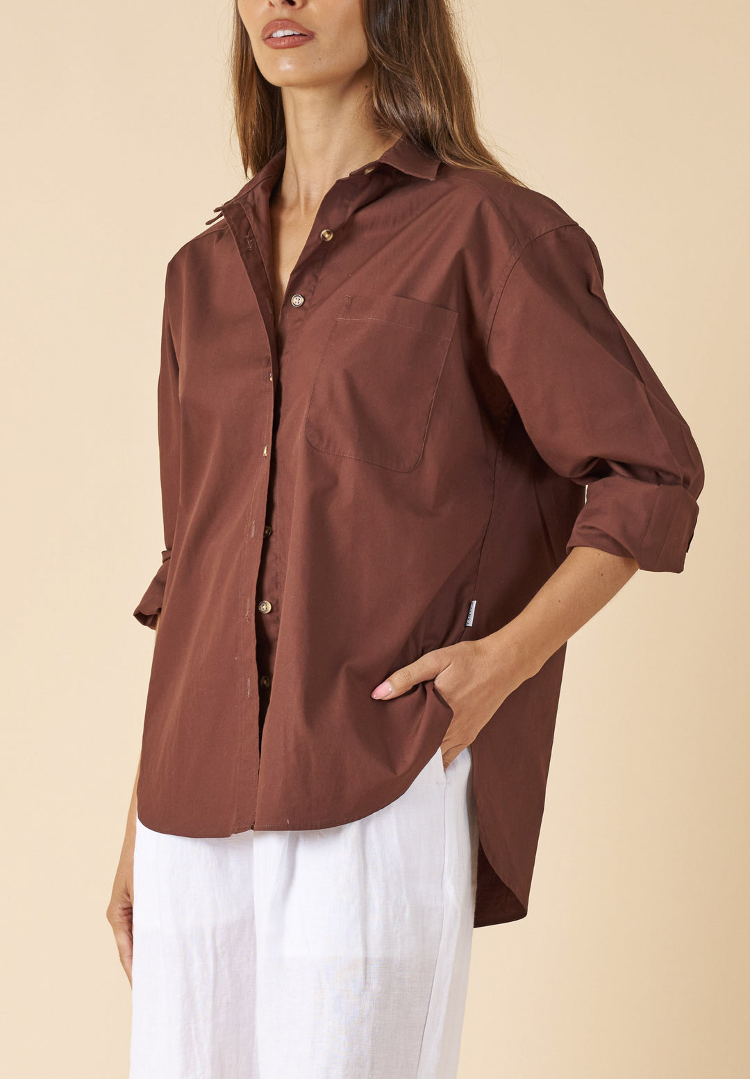 Poppy-Cotton Moka Oversized Cotton Shirt