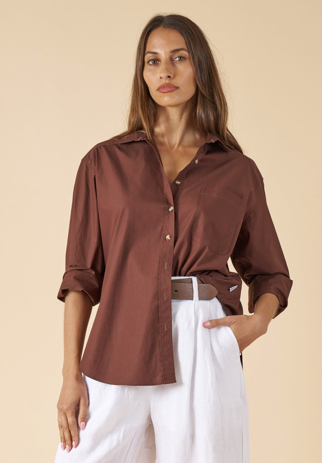 Poppy-Cotton Moka Oversized Cotton Shirt