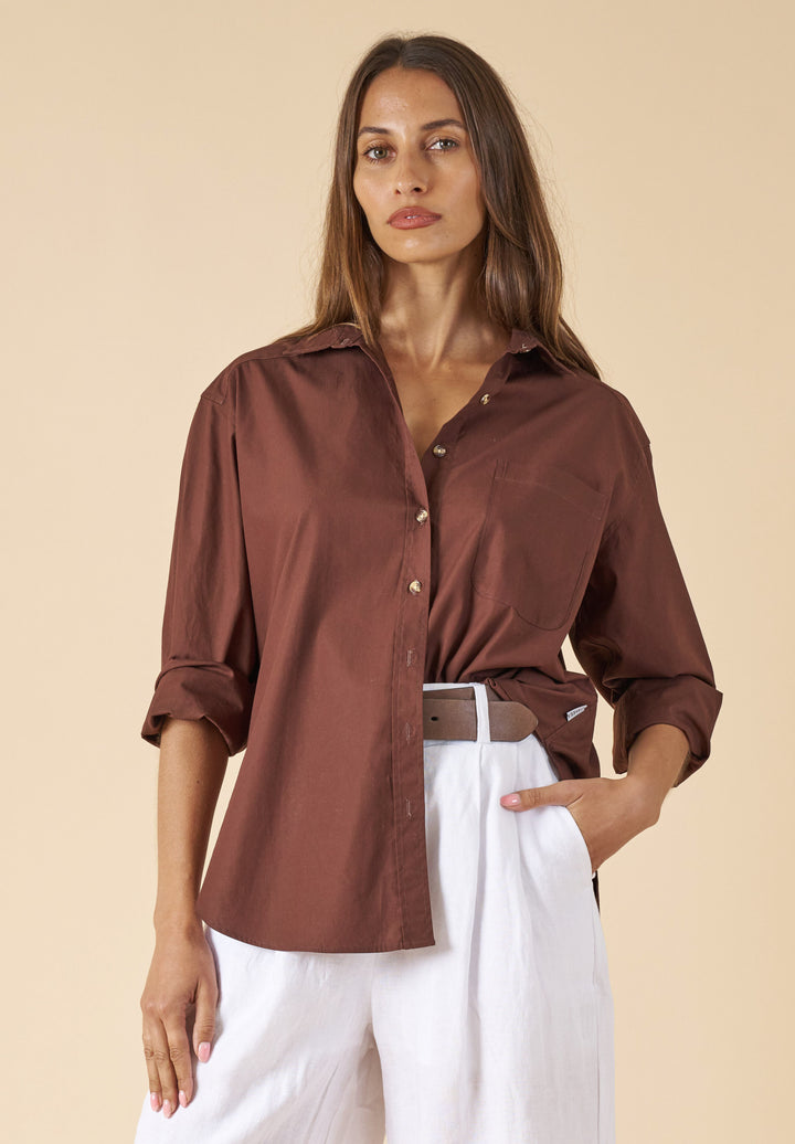 Poppy-Cotton Moka Oversized Cotton Shirt