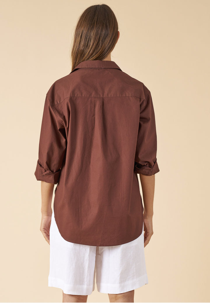 Poppy-Cotton Moka Oversized Cotton Shirt