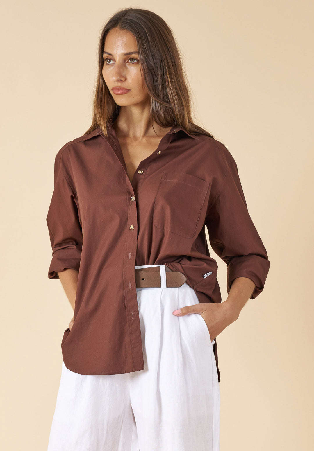 Poppy-Cotton Moka Oversized Cotton Shirt