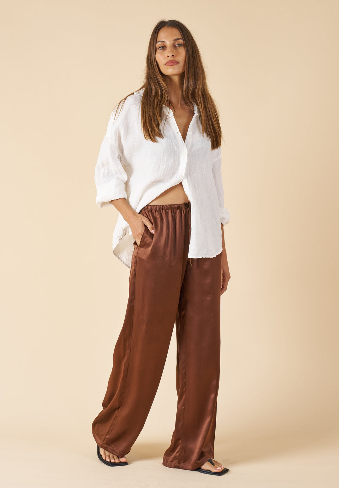 Exalina Ivory White Crinkle Linen Oversized Shirt