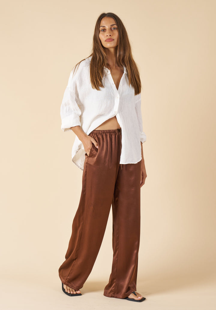 Exalina Ivory White Crinkle Linen Oversized Shirt