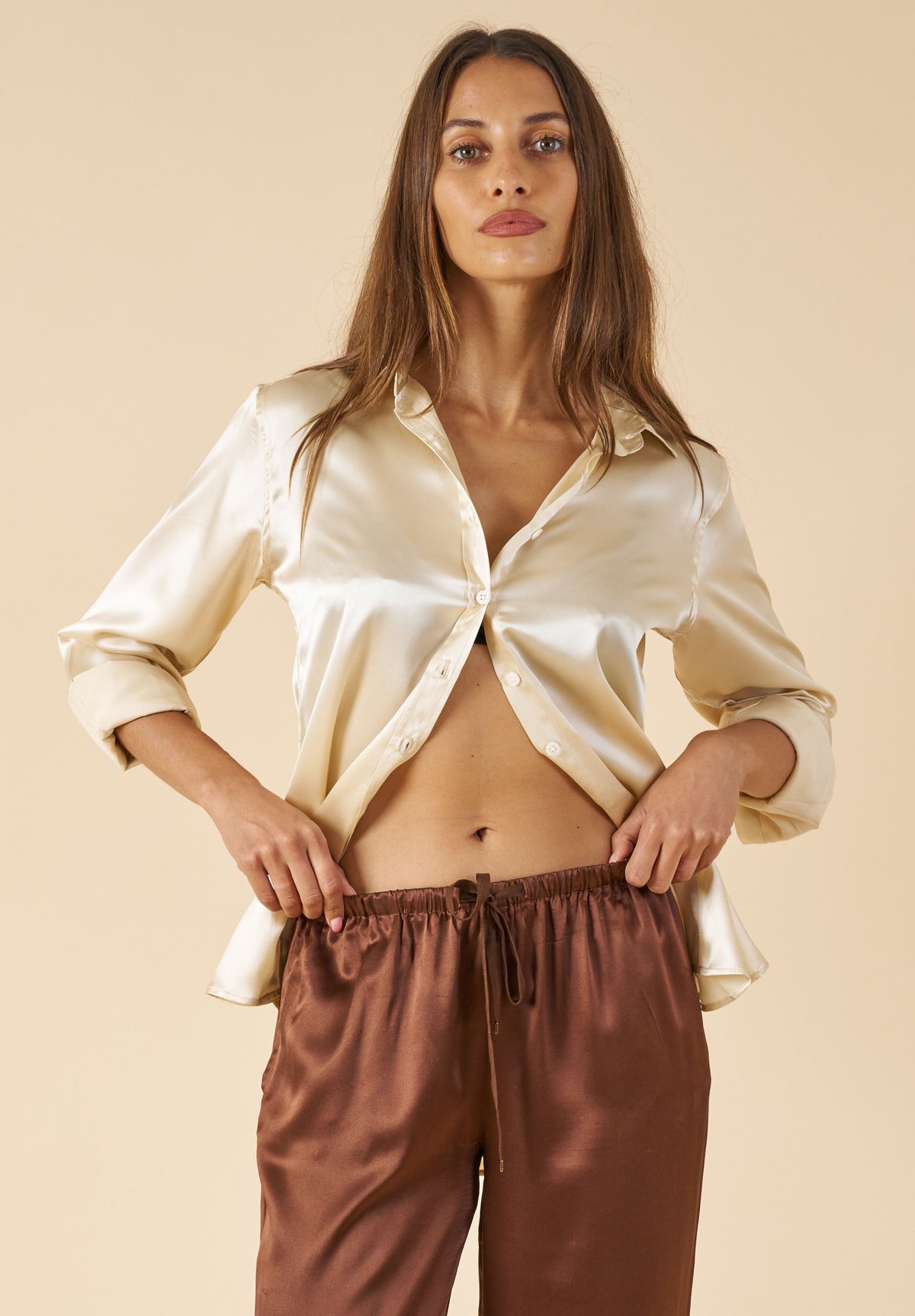 Satin-Silk Biscuit Classic Charmeuse Silk Shirt