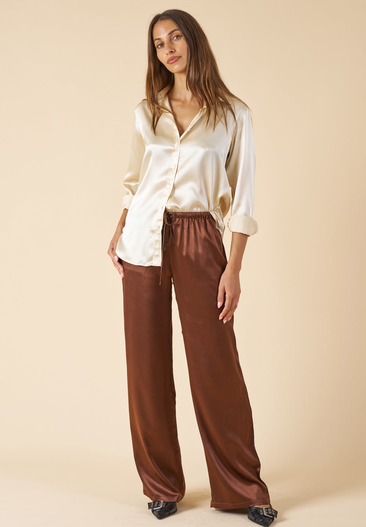 Satin-Silk Biscuit Classic Charmeuse Silk Shirt