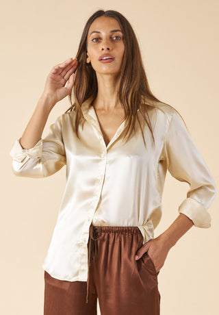Satin-Silk Biscuit Classic Charmeuse Silk Shirt