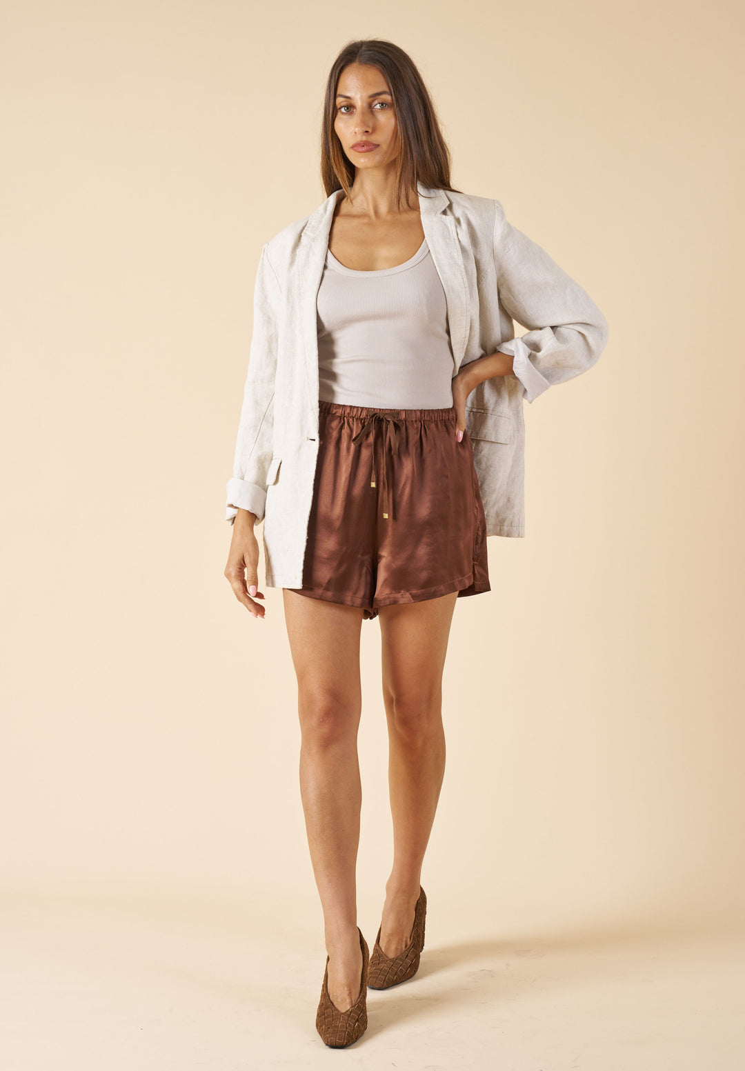 Lulu-Silk Shorts Mocha