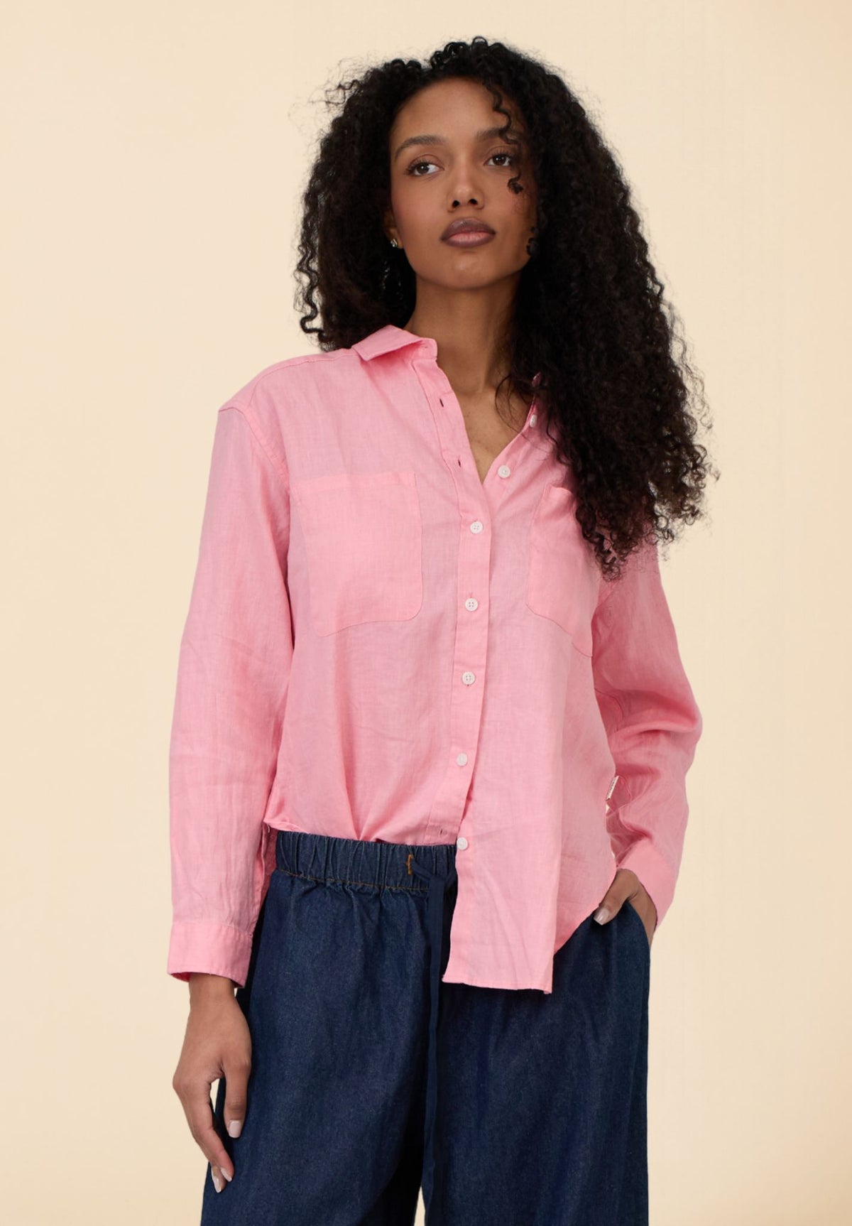 Luna Watermelon Pink Oversized Linen Shirt with Pockets