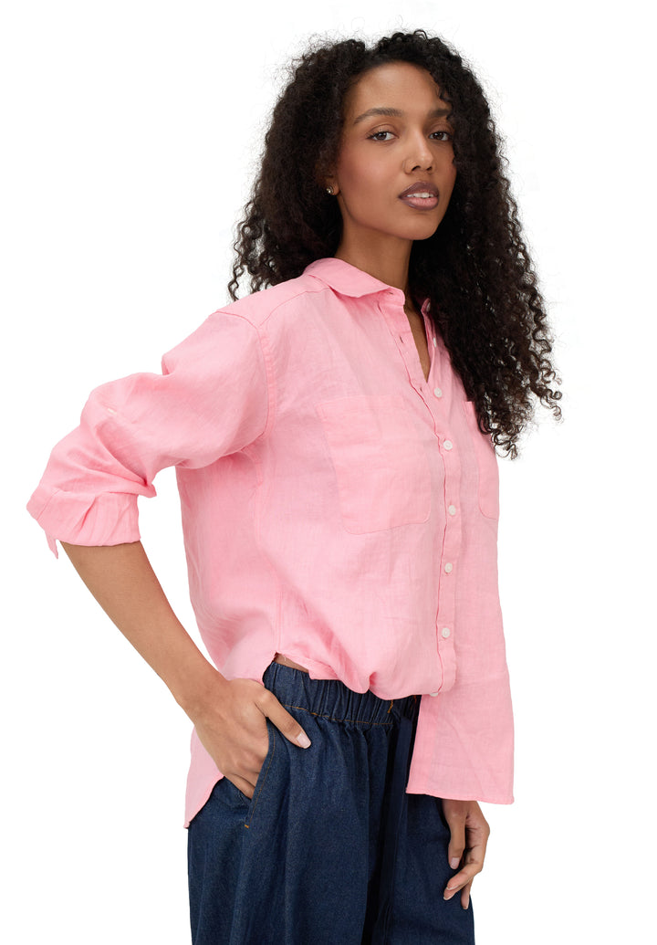 Luna Watermelon Pink Oversized Linen Shirt with Pockets