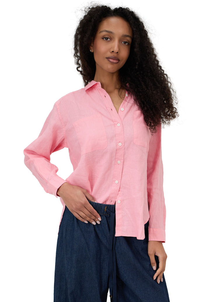 Luna Watermelon Pink Oversized Linen Shirt with Pockets