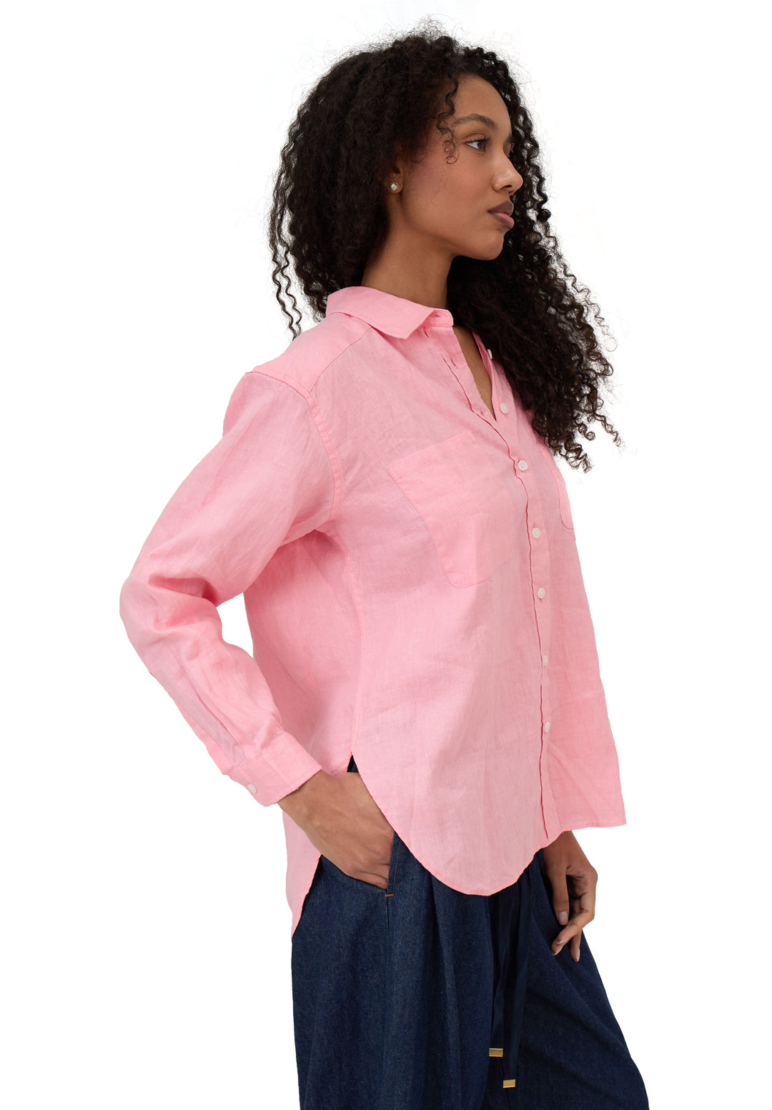 Luna Watermelon Pink Oversized Linen Shirt with Pockets