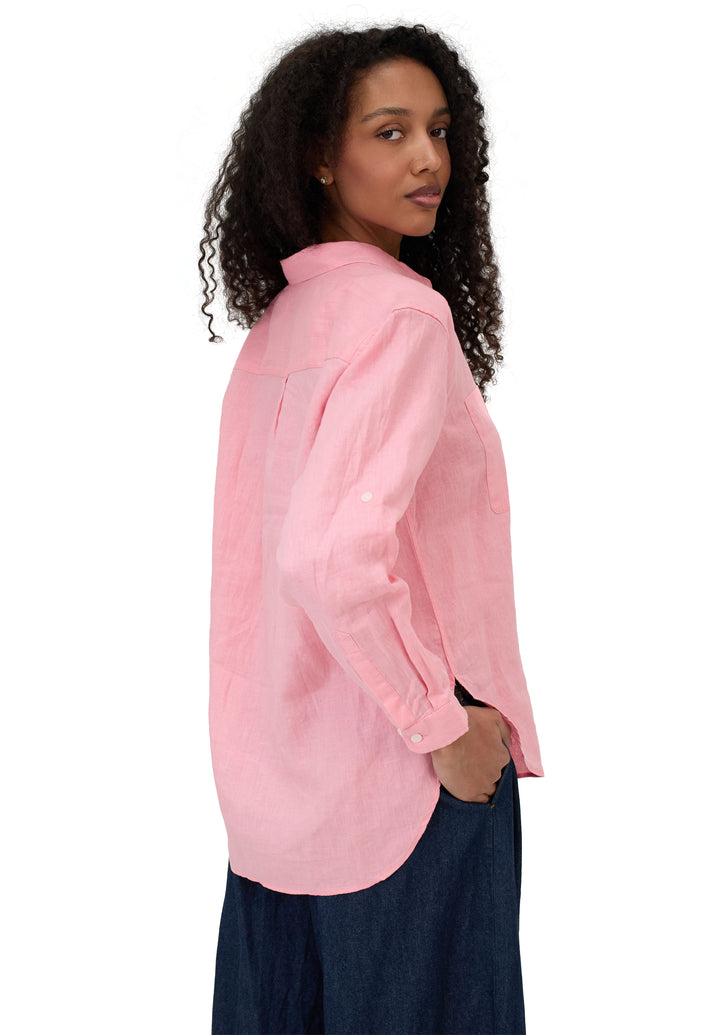Luna Watermelon Pink Oversized Linen Shirt with Pockets