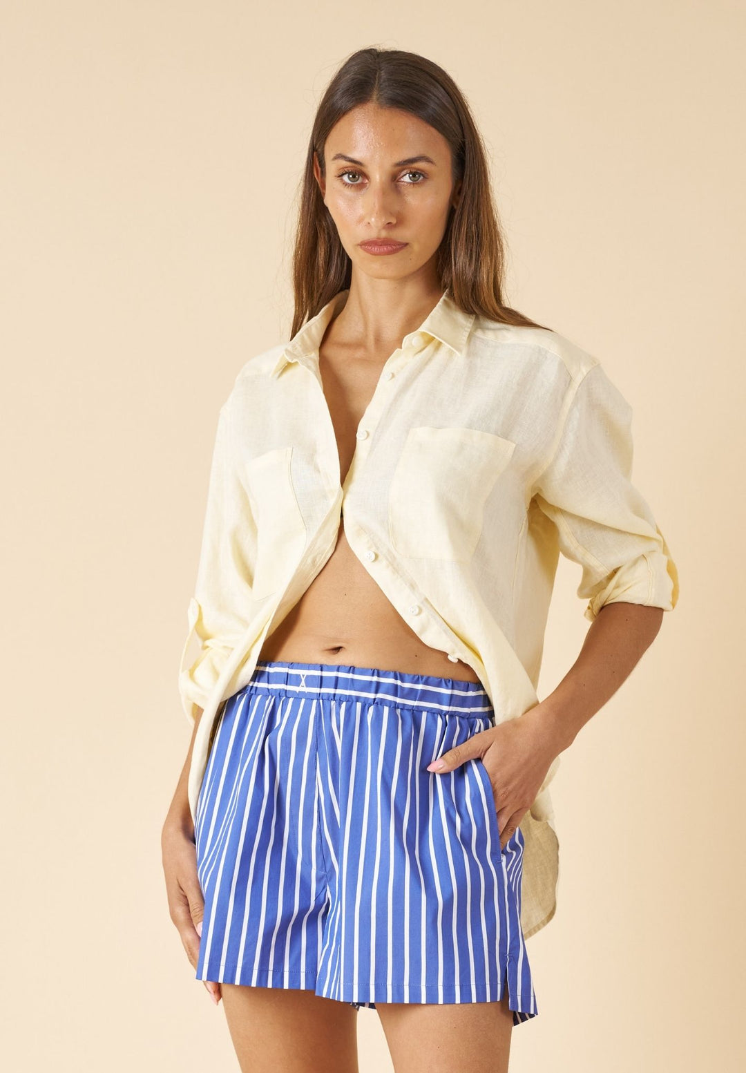 Luna Yellow Limoncello Oversized Linen Shirt with Pockets