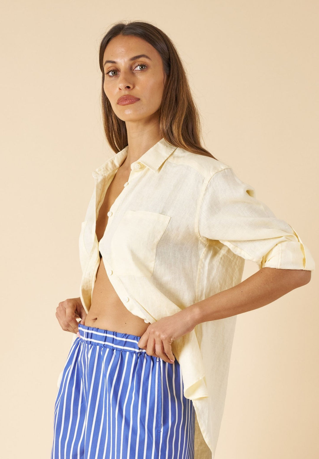 Luna Yellow Limoncello Oversized Linen Shirt with Pockets