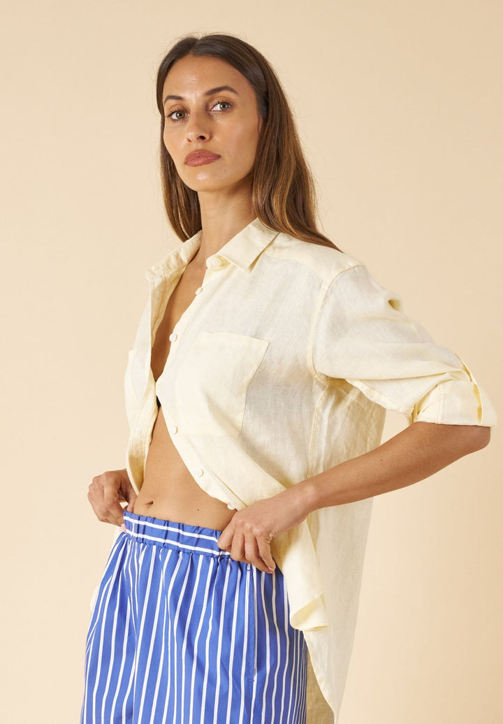 Luna Yellow Limoncello Oversized Linen Shirt with Pockets