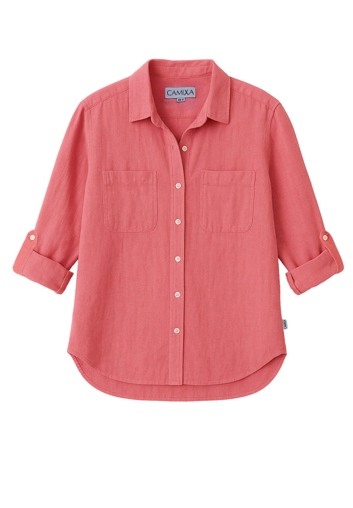 Luna Watermelon Pink Oversized Linen Shirt with Pockets