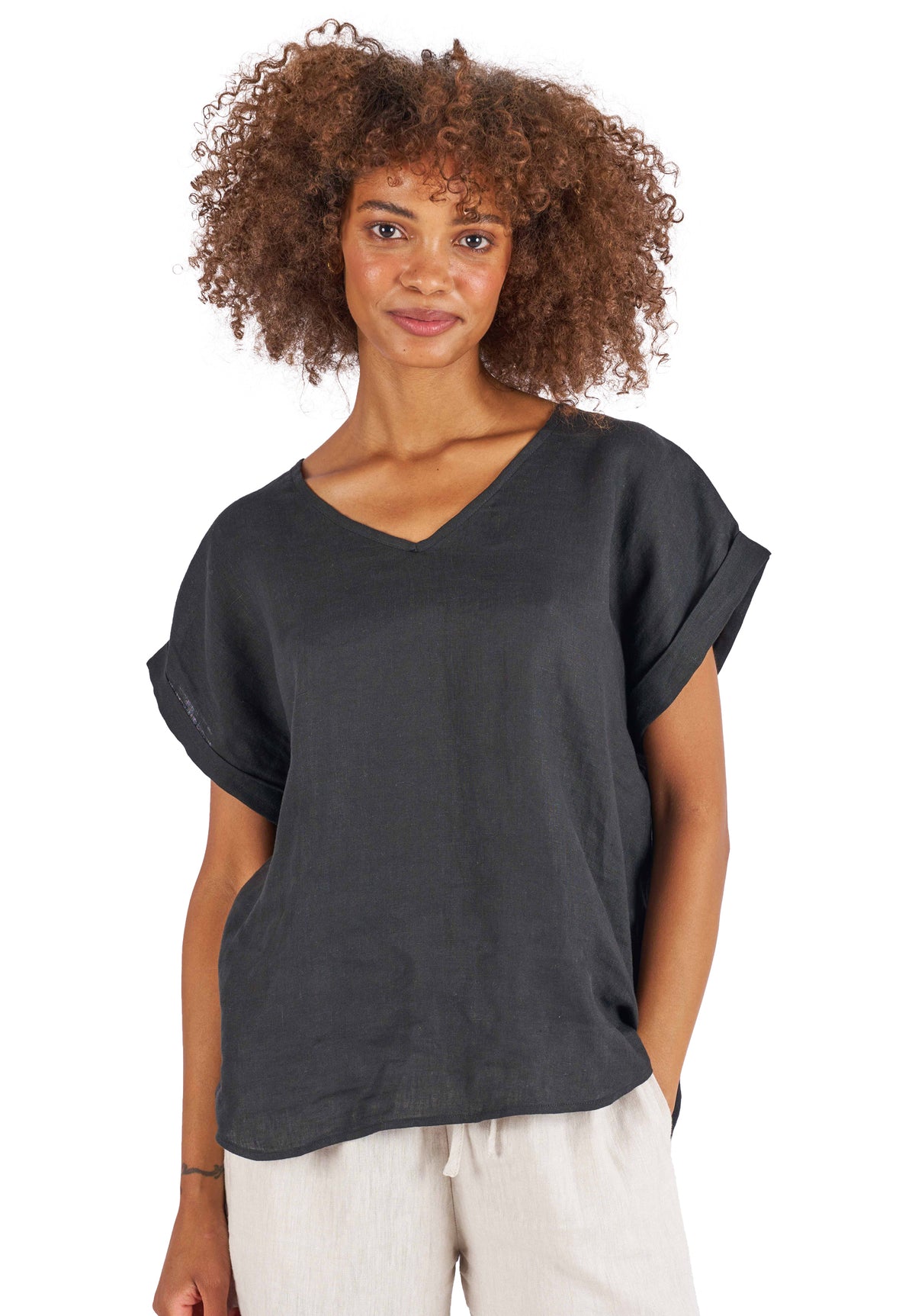 Martina Black Sand Washed Linen T-Shirt