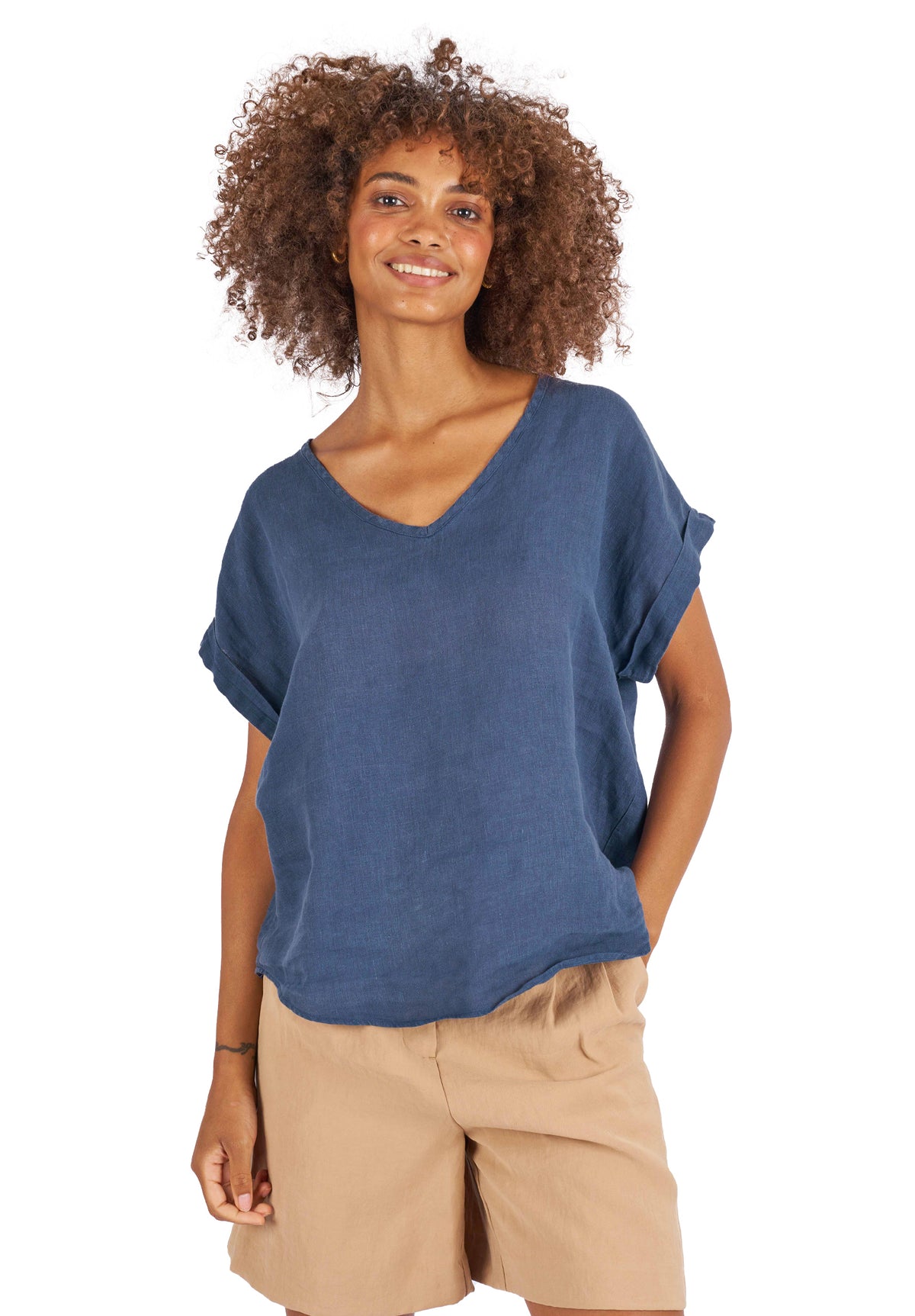 Martina Blue Sand Washed Linen T-Shirt