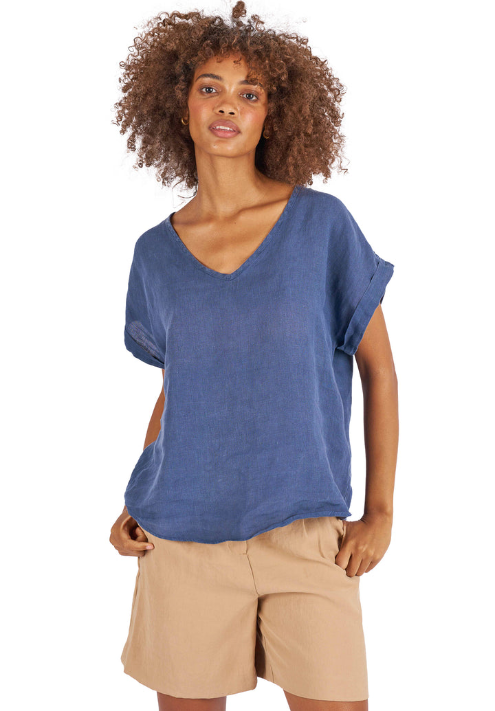 Martina Blue, Sand Washed Linen T-Shirt