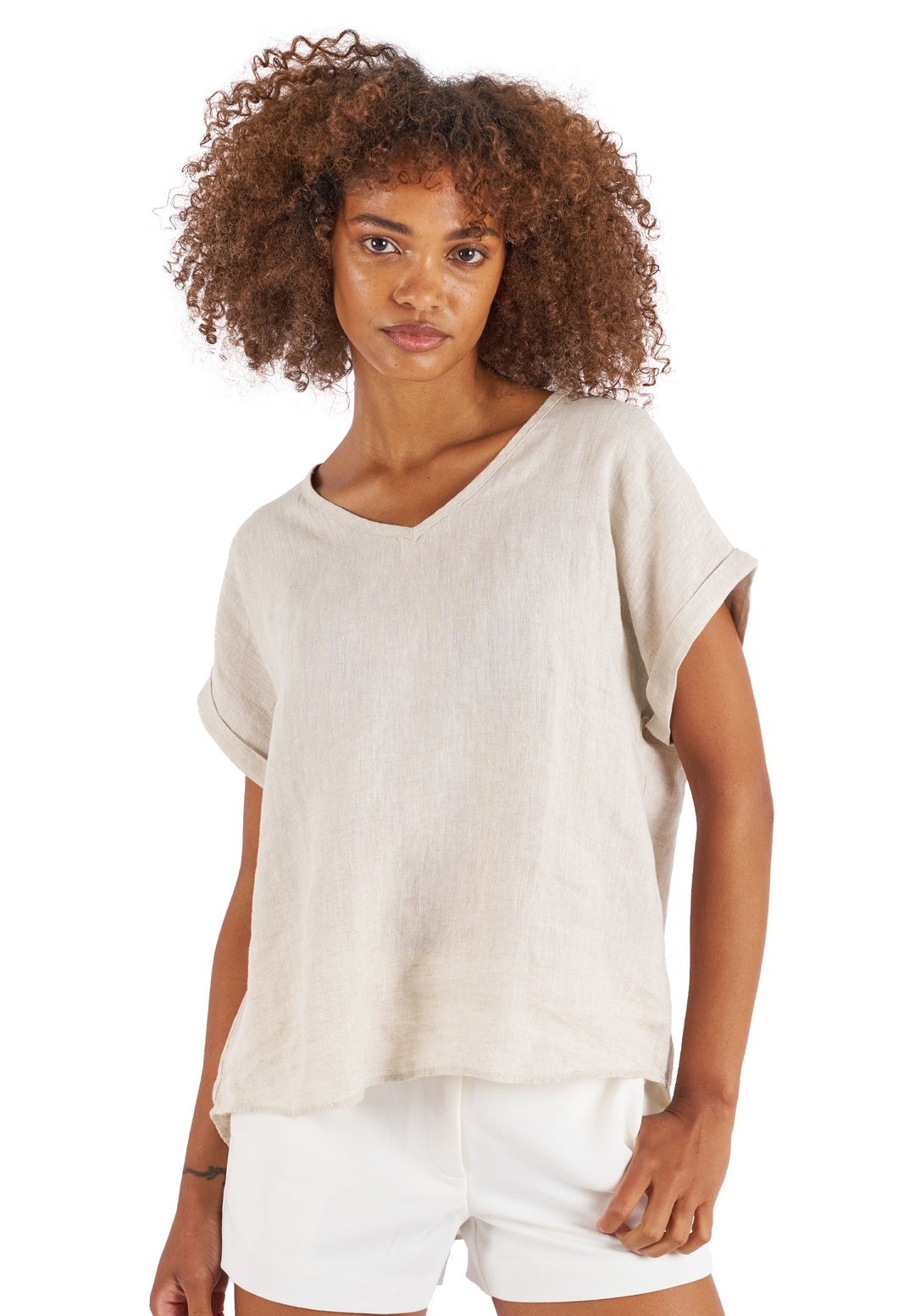 Martina Natural, Sand Washed Linen T-Shirt
