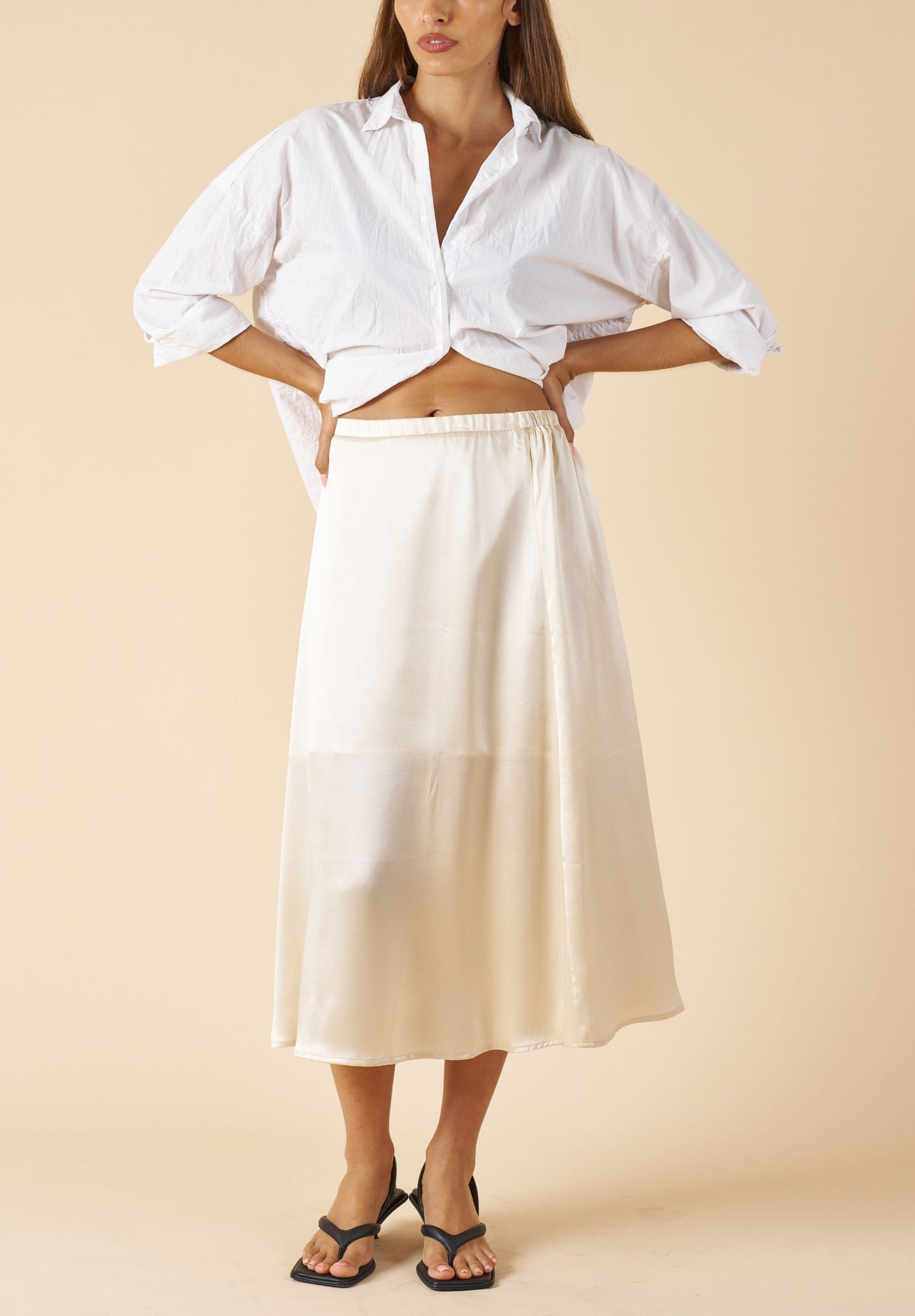Maddie-Silk Biscuit Midi Silk Skirt