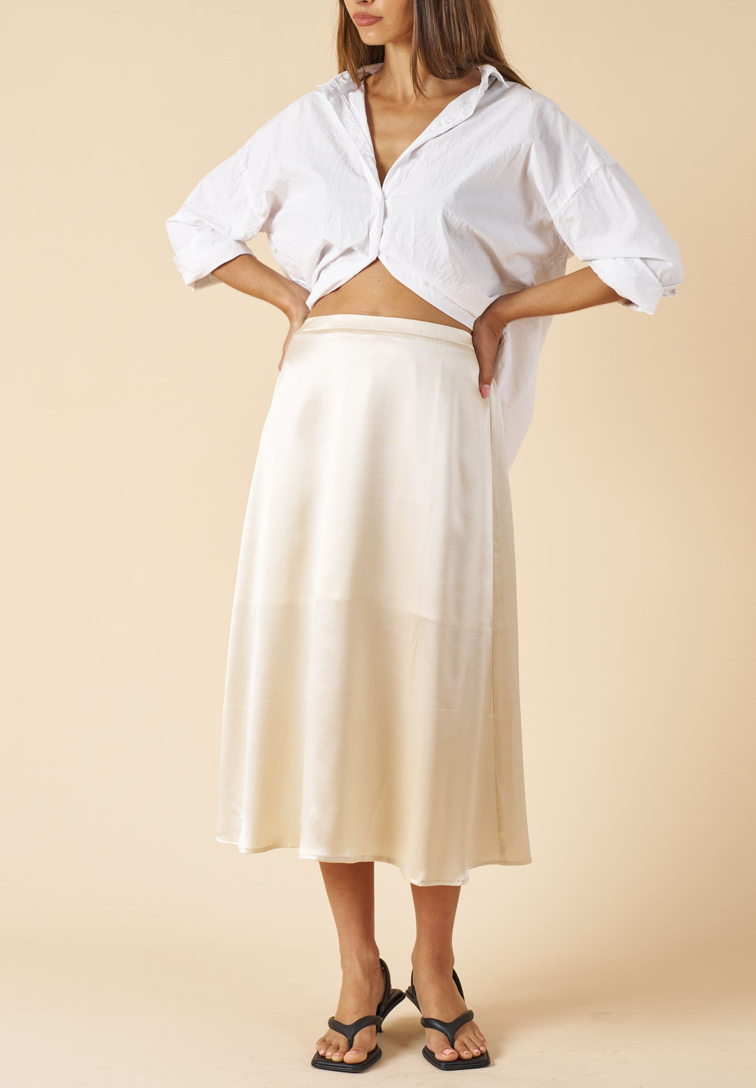 Maddie-Silk Biscuit Midi Silk Skirt