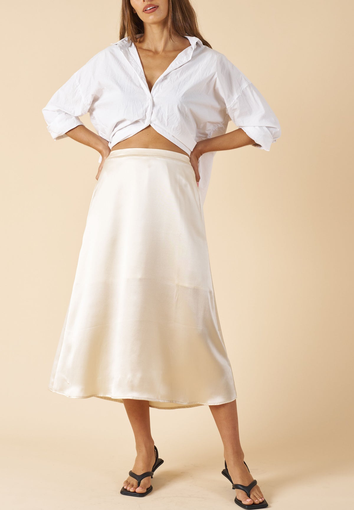Maddie-Silk Biscuit Midi Silk Skirt