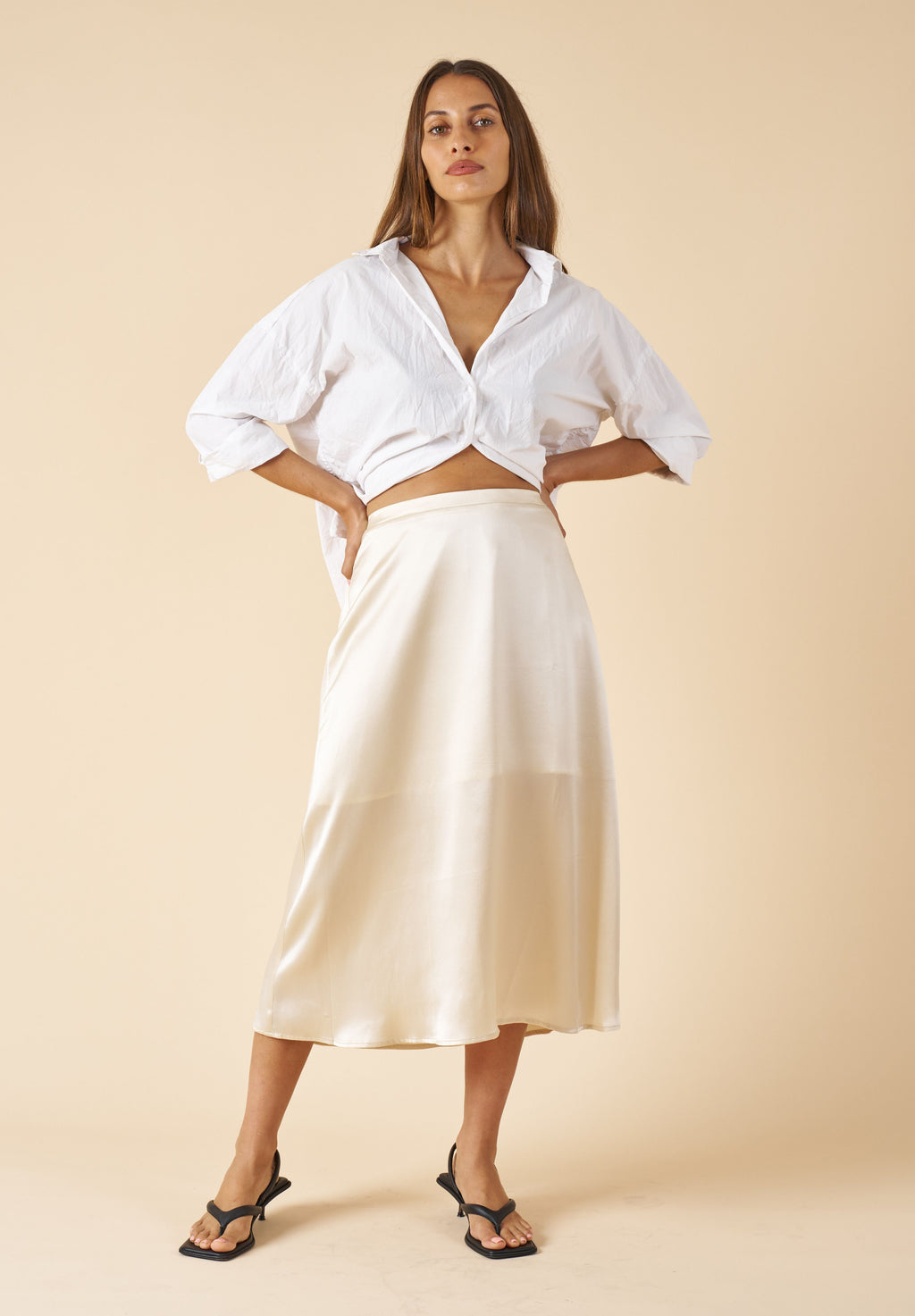 Maddie-Silk Biscuit Midi Silk Skirt
