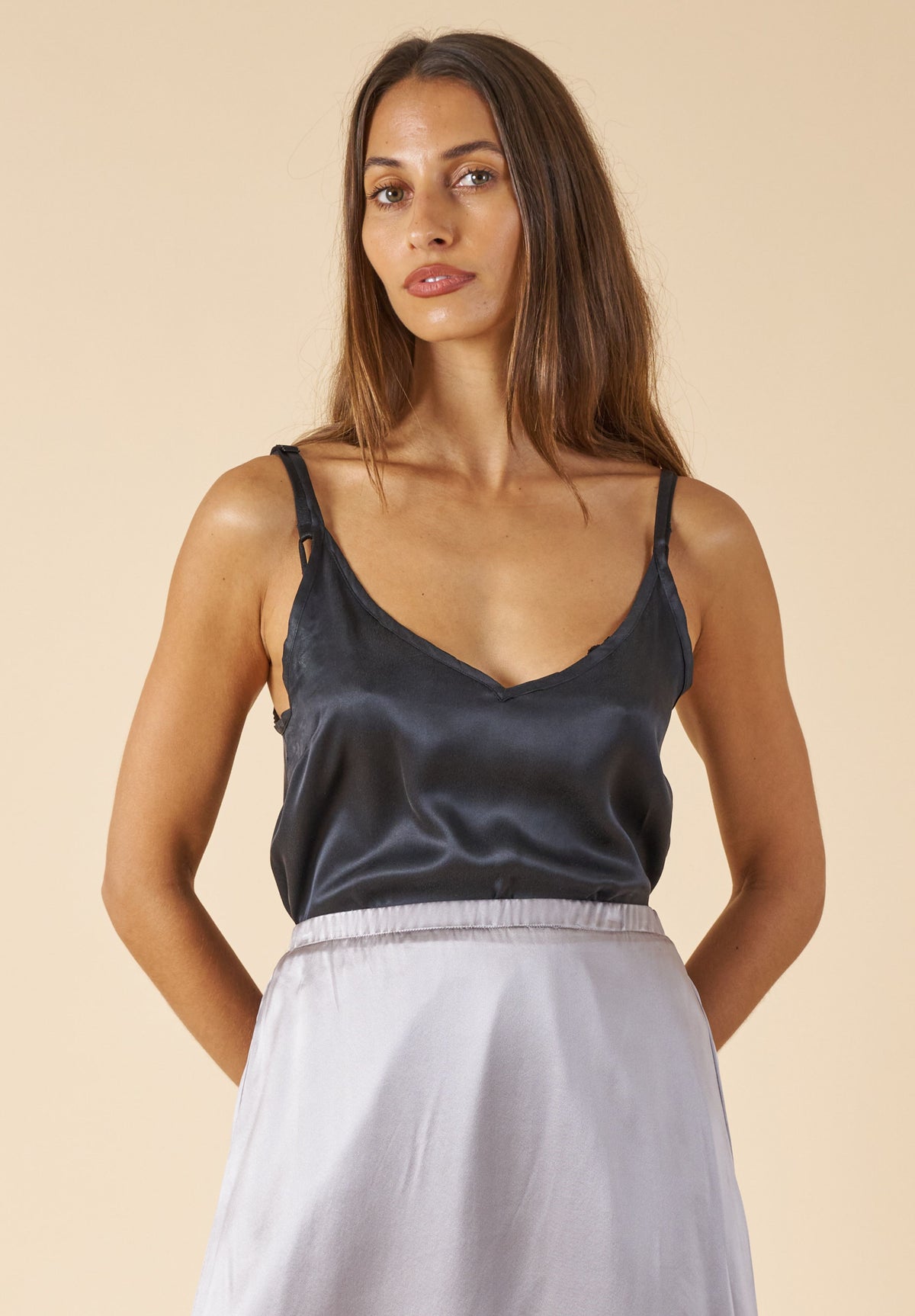 Cami-Silk Black 100% Satin Silk Camisole