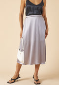 Maddie-Silk Grey Midi Skirt