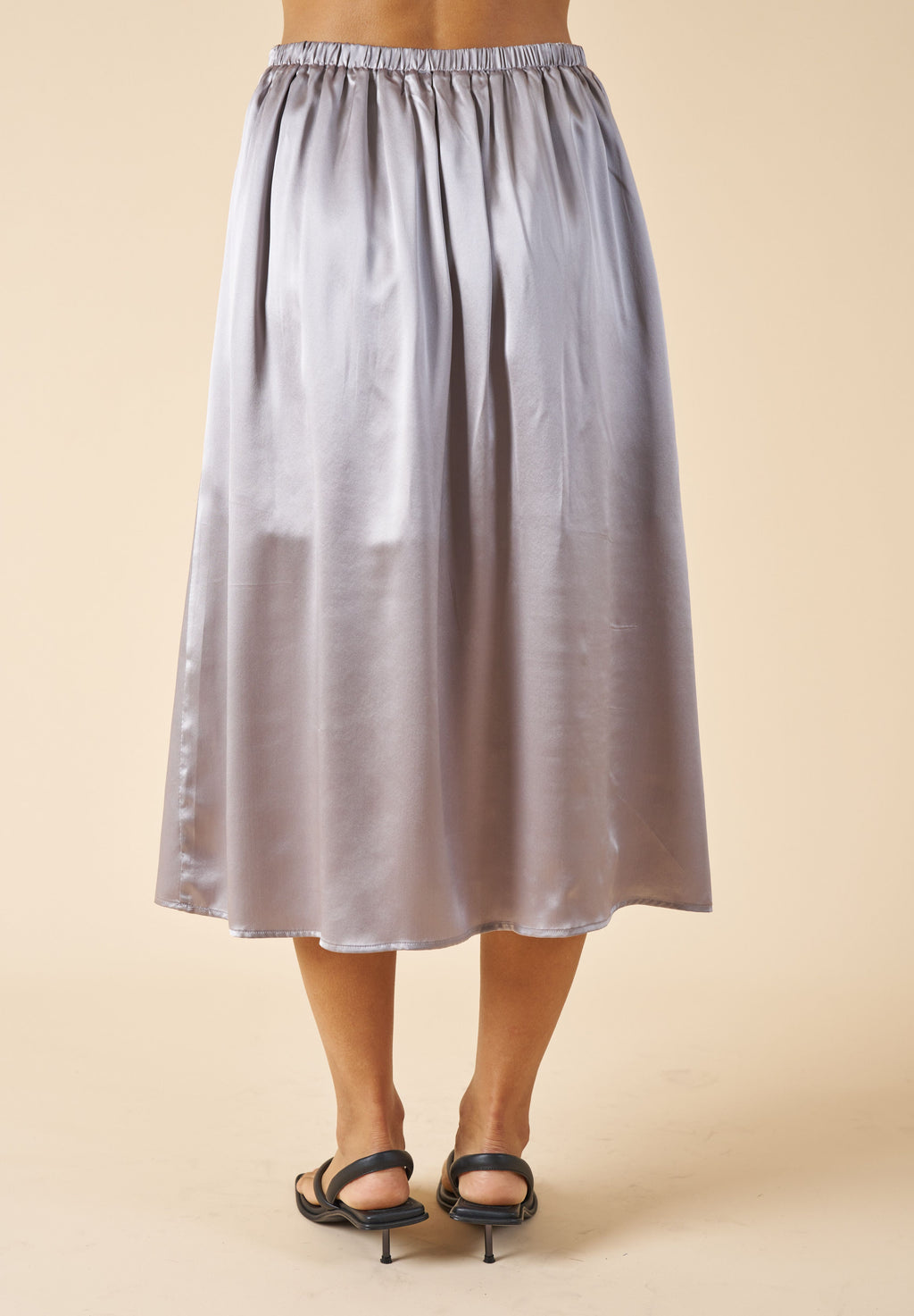 Maddie-Silk Grey Midi Skirt