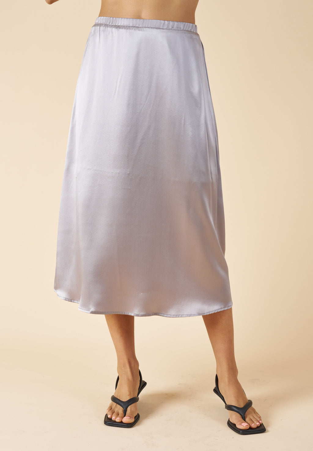 Maddie-Silk Grey Midi Skirt
