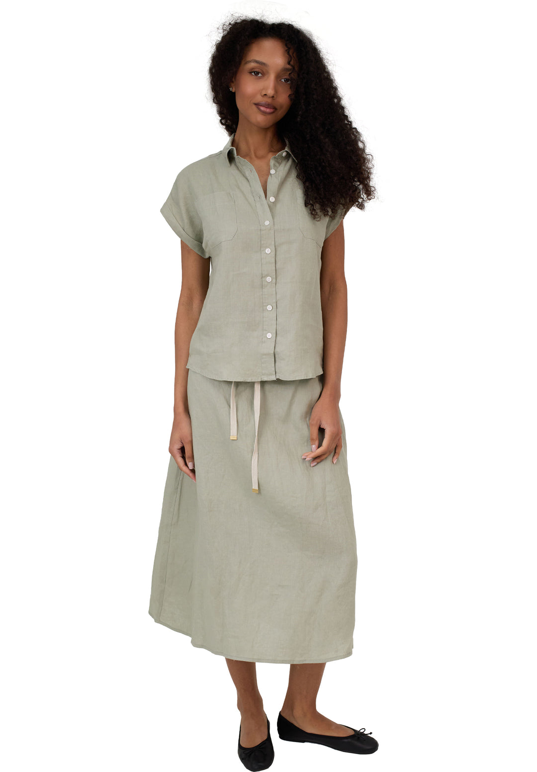 Maddie Sage Midi Linen Skirt