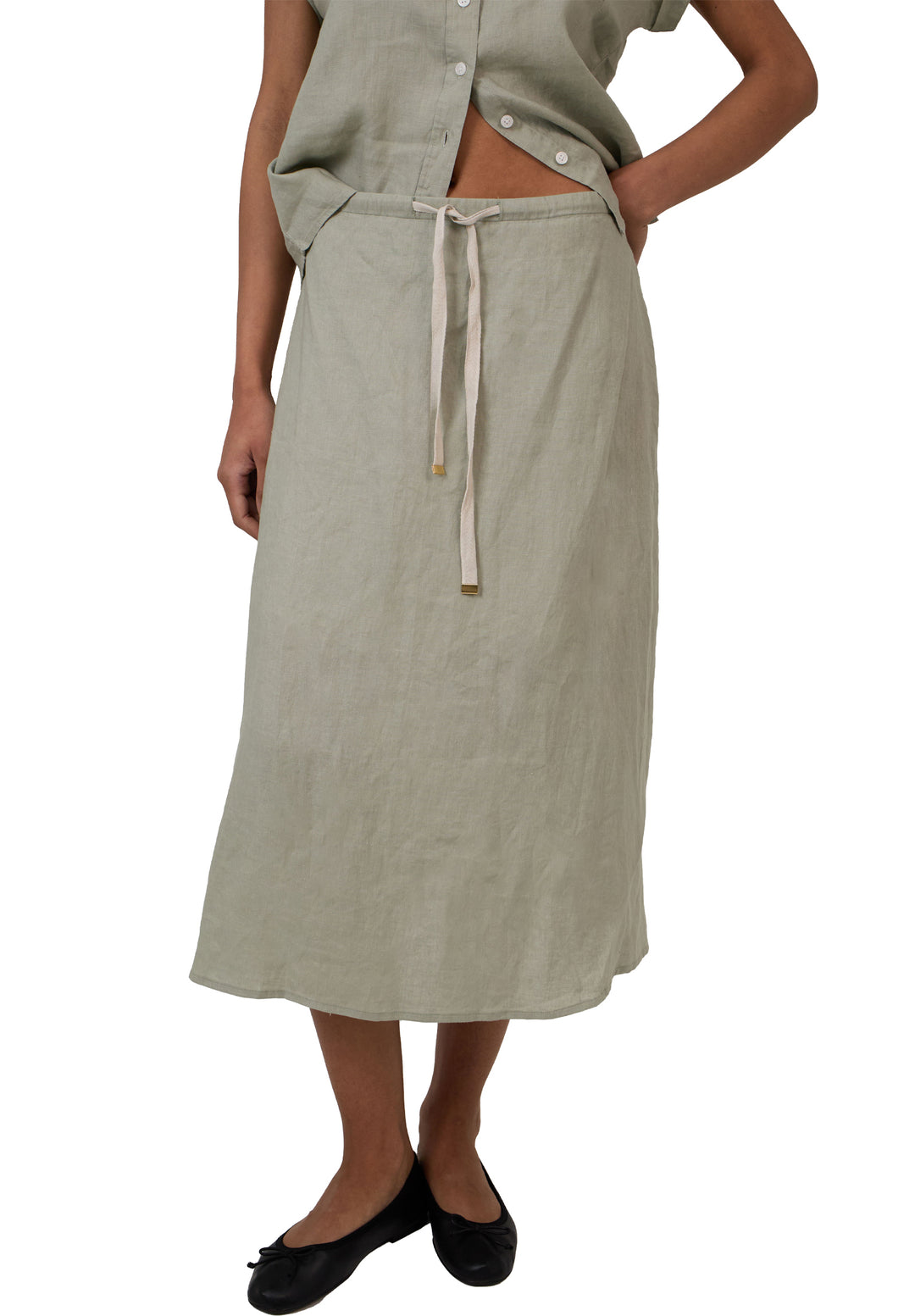 Maddie Sage Midi Linen Skirt