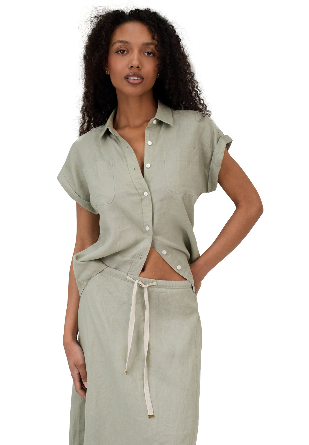 Maddie Sage Midi Linen Skirt