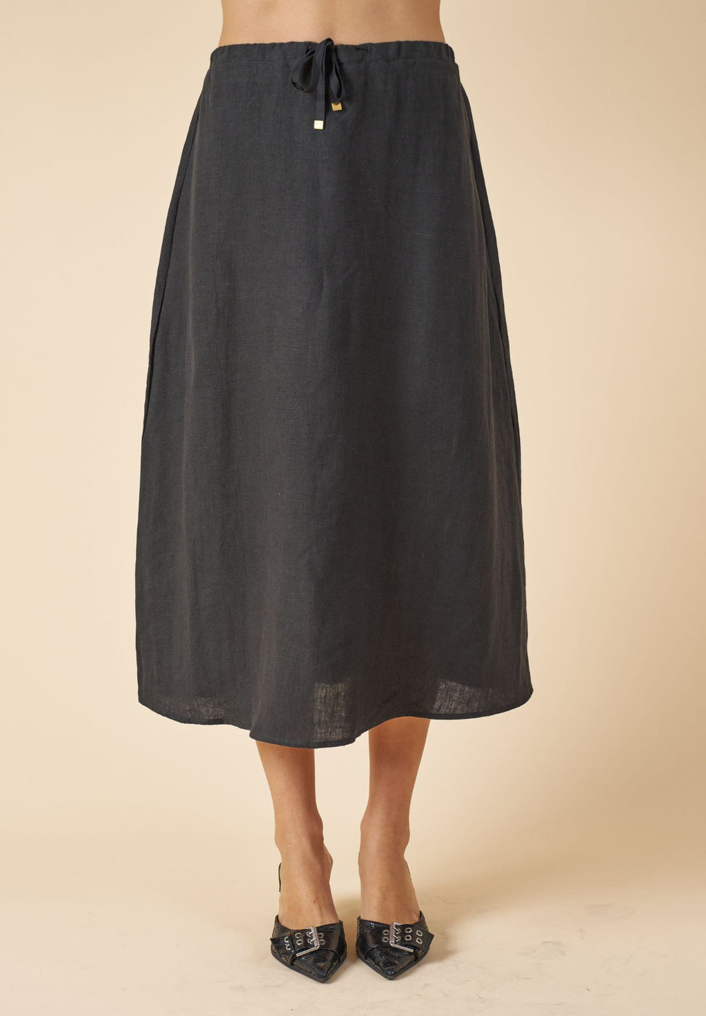 Maddie Black Midi Linen Skirt