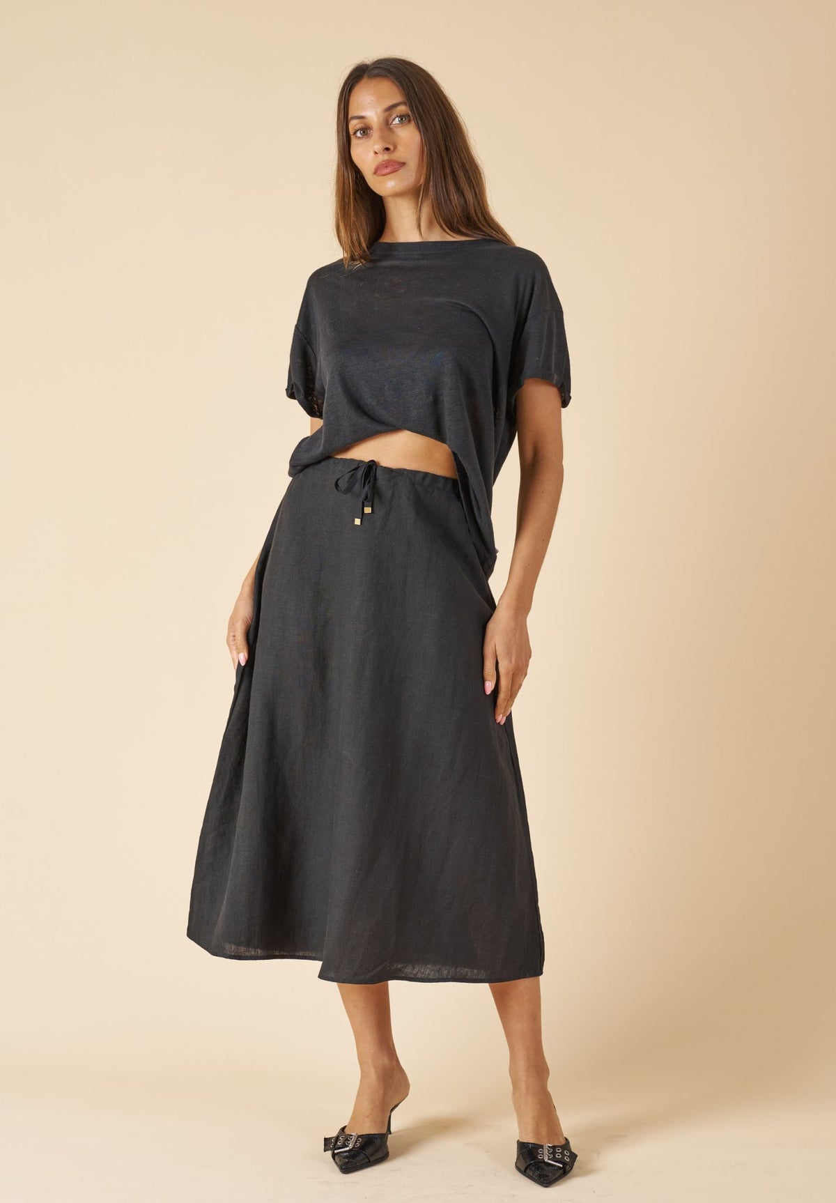 Maddie Black Midi Linen Skirt